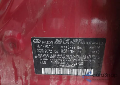 2013 Hyundai Elantra Gls из США, поврежденный, VIN 5NPDH4AE3DH362750